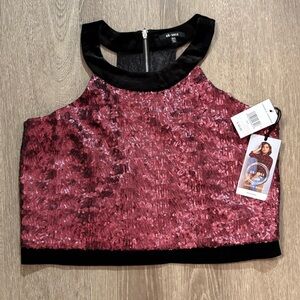 Shimmering Sequin Crop Top - Maroon and Black